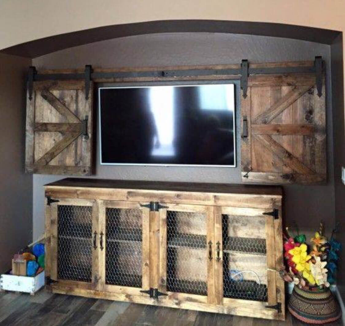 diy entertainment center with bookcases 