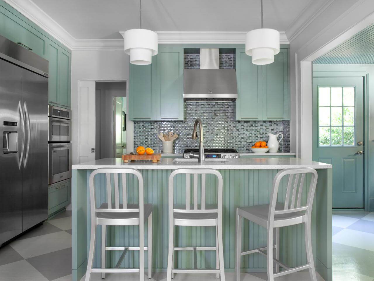 kitchen wall color green grey cabinet