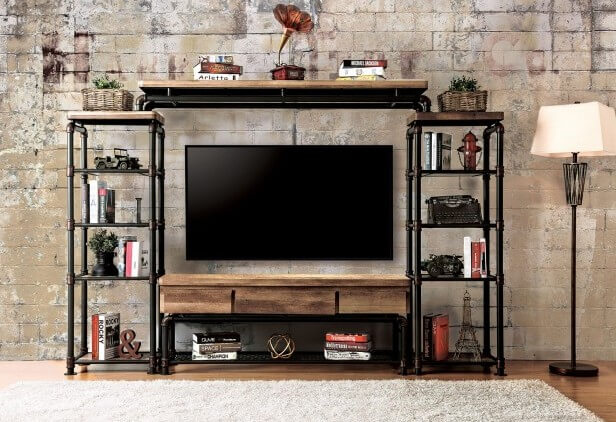 kerbyll industrial style antique black finish entertainment center