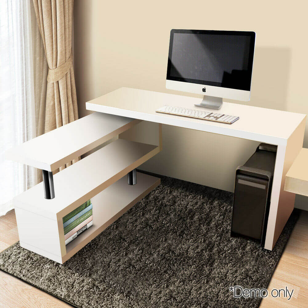Corner Swivel Desk Shelf Storage Computer Study Home Office Work Craft Table