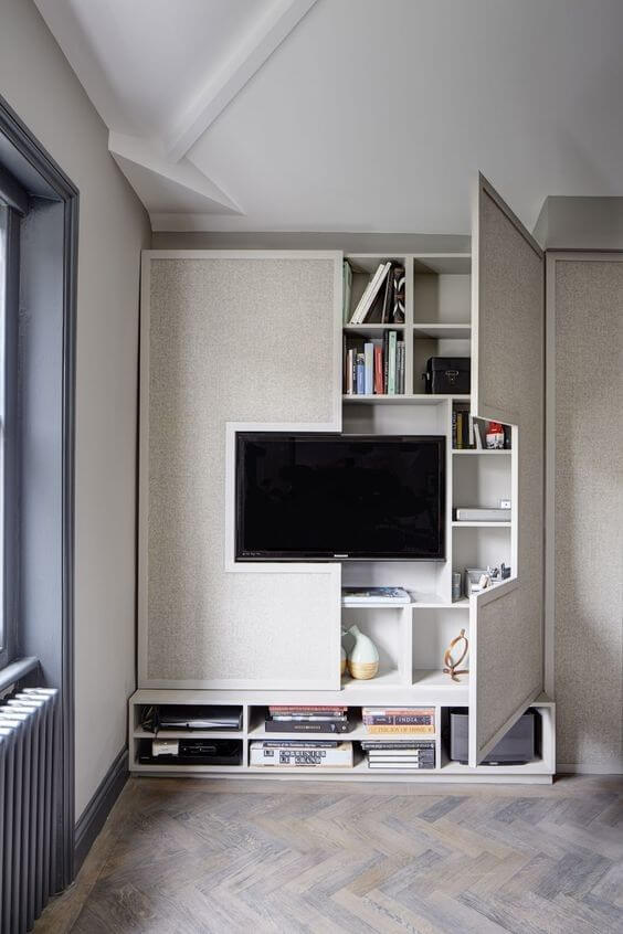 tv wall With Hidden Shelves