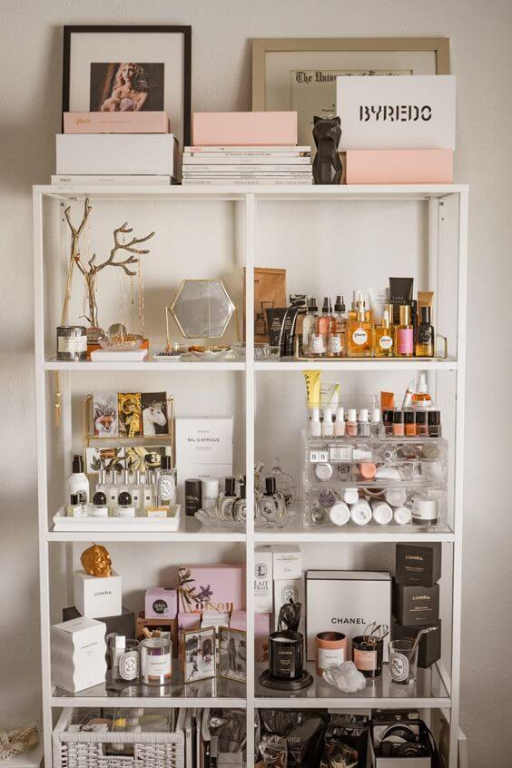 Bookcase Makeup Organizer Ideas