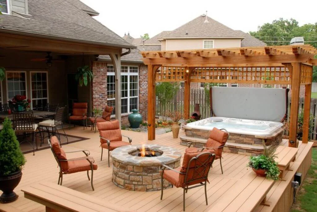 Outdoor , Nice Backyard Deck Ideas with Hot Tubs : Cozy Place In Backyard With Hot Tubs Decks