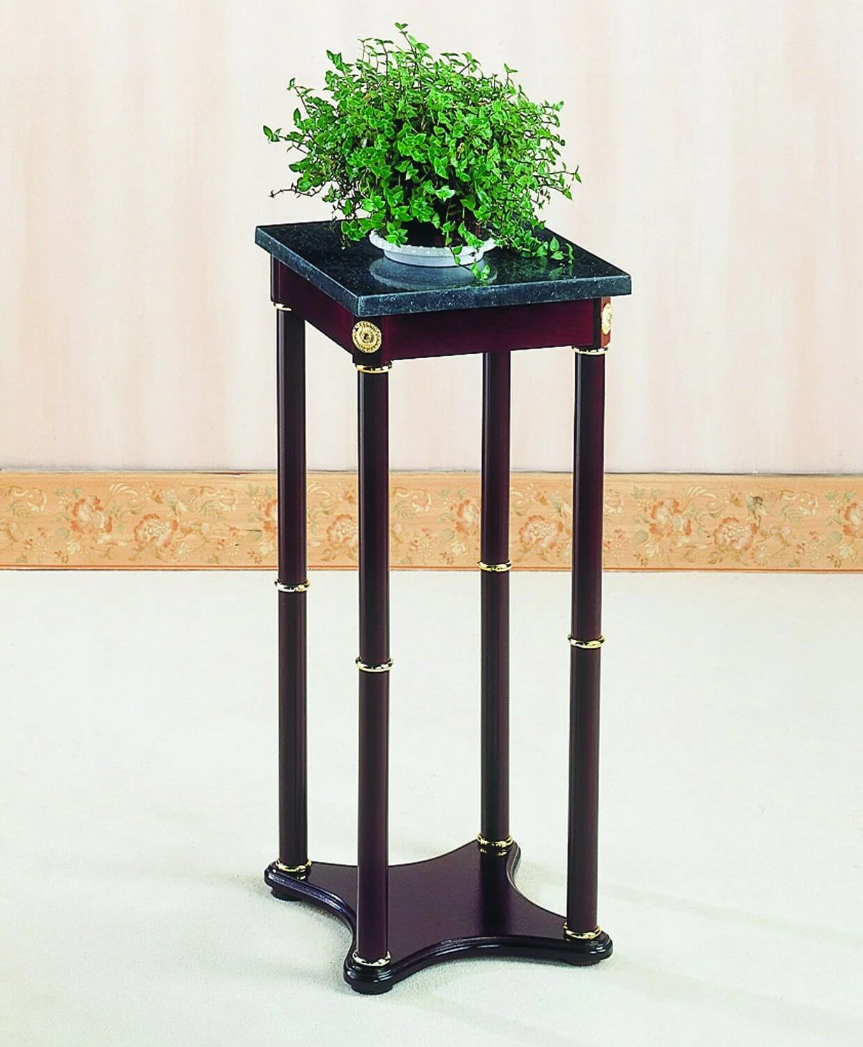O'Neil Faux Marble Top Pedestal Plant Stand in Cherry