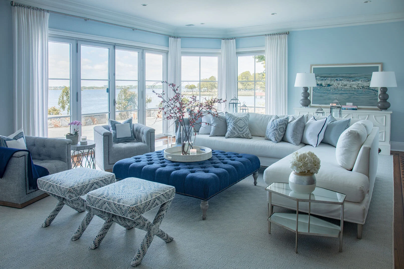 Blue Accent Wall With Swivel Chairs